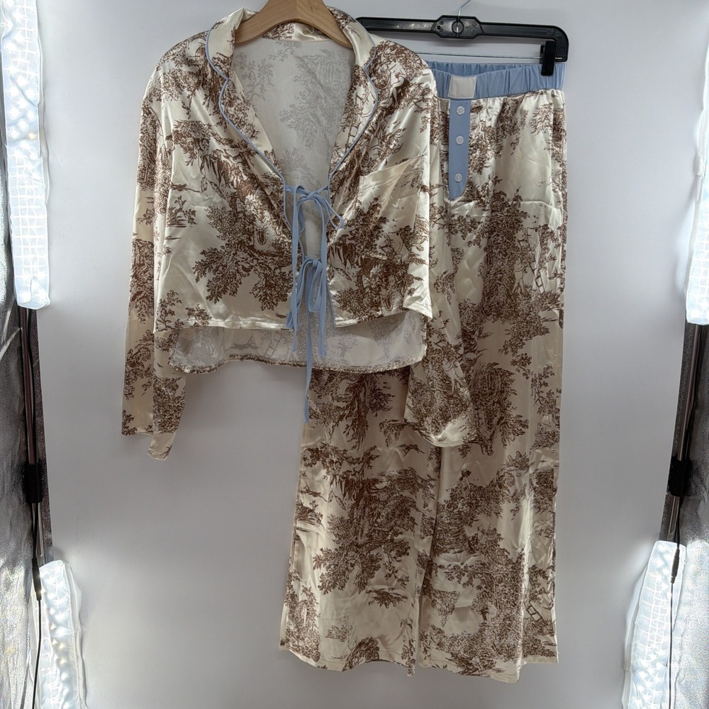 Out From Under Satin Frog Toile Women's Pajama Set Medium Urban Outfitters